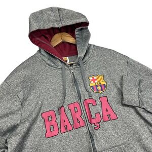 FC Barcelona Full Zip Hoodie XL Mens Soccer Futbol Club Barca Spain Heather Gray